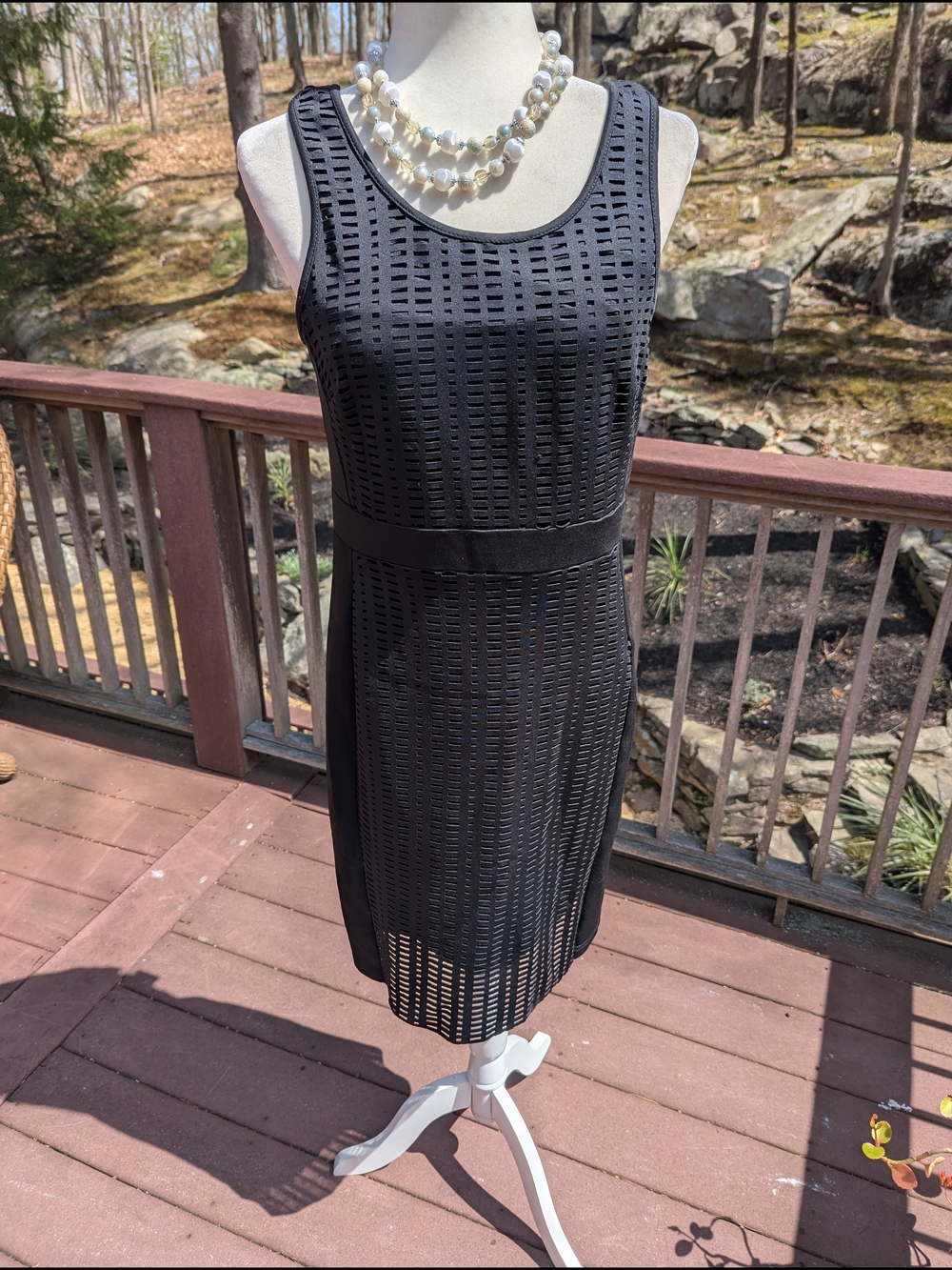 Spense Black Sleeveless Cutout Midi Sheath Dress